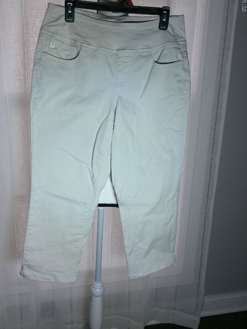 BELLE by Kim Gravel 5 Pocket Pull-On Stretch Cream Triple Lux Capri Jeans 10P